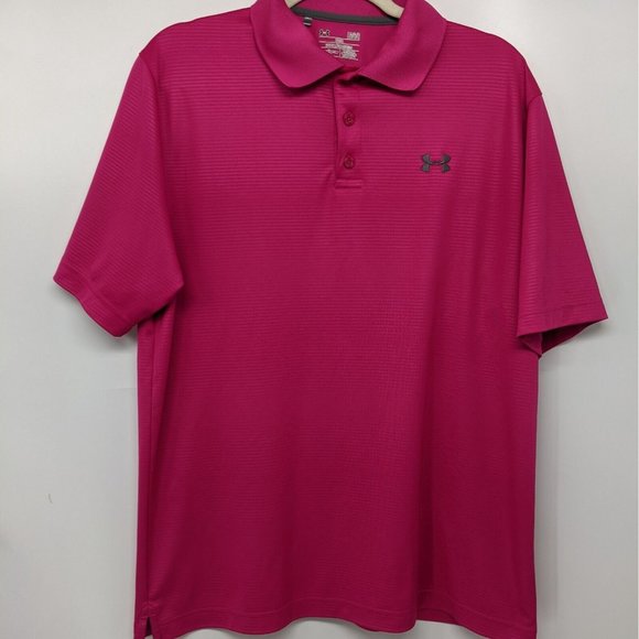 Under Armour Other - Under Armour Loose Heat Gear Polo Men's Large Shirt Logo Pink Stripe